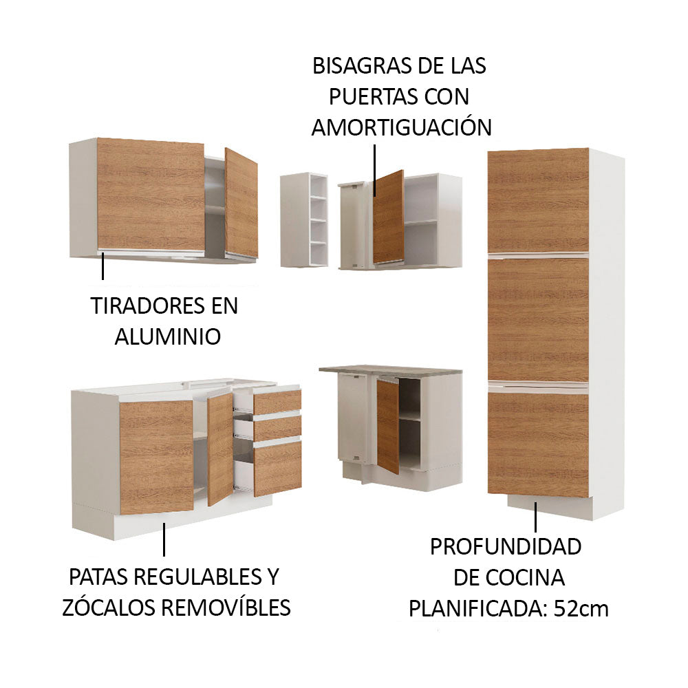 Cocina Integral de Esquina Glamy 3.30 m Blanco/Marrón 01