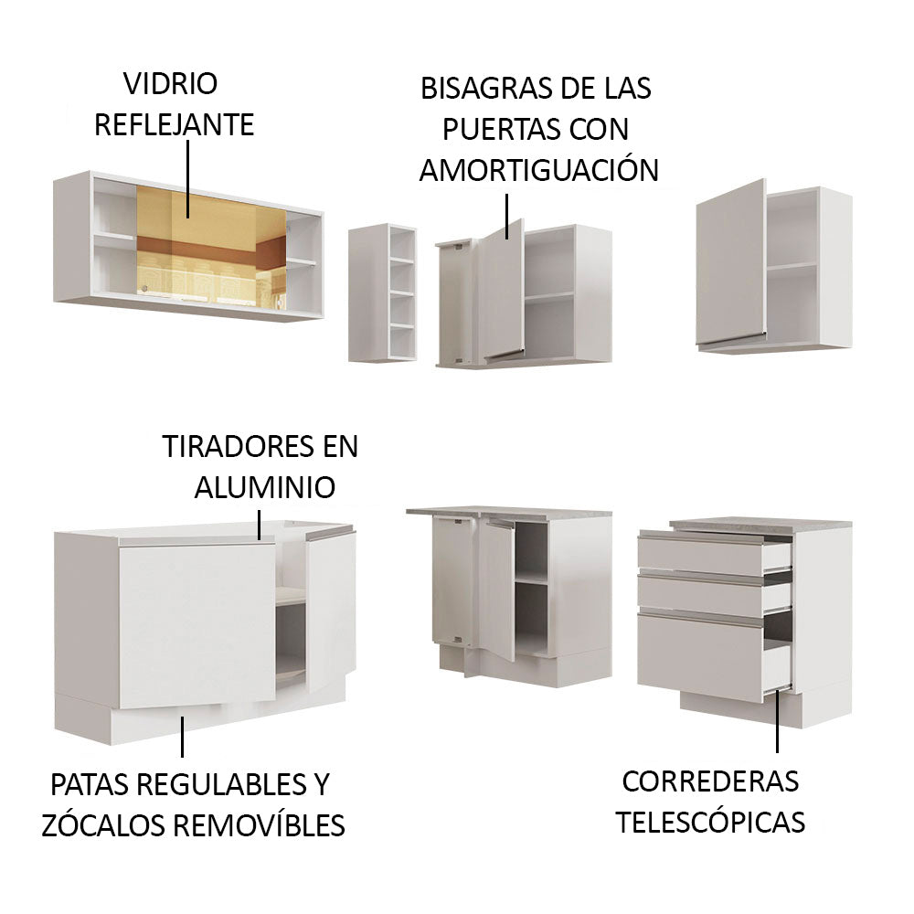Cocina Integral de Esquina Glamy 3.30 m Blanco 02