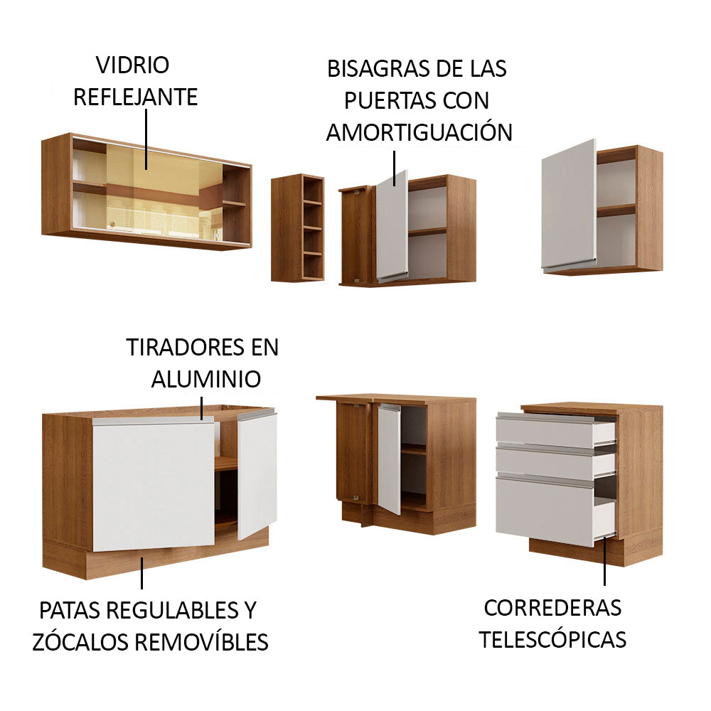 Cocina Integral de Esquina Glamy 3.30 m Marrón/Blanco 02