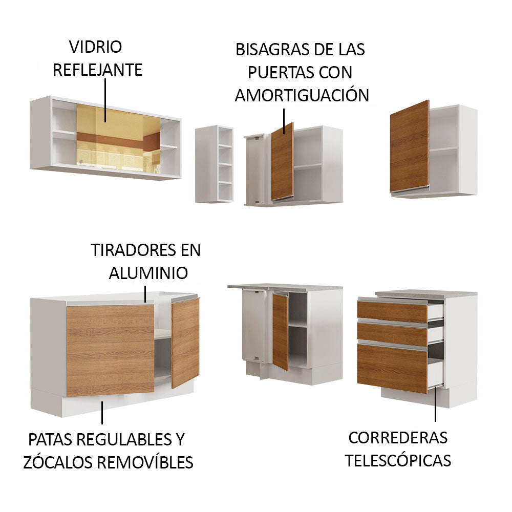 Cocina Integral de Esquina Glamy 3.30 m Blanco/Marrón 02