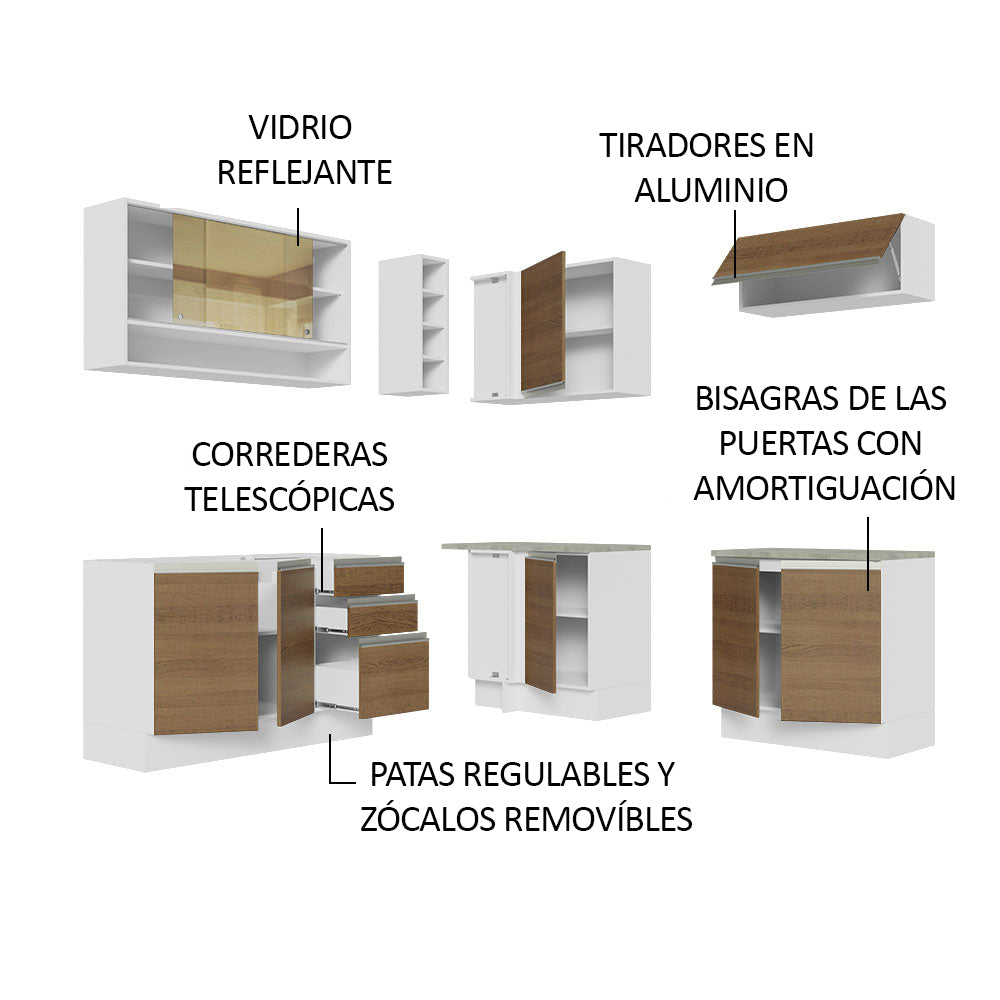 Cocina Integral de Esquina Glamy 3.50 m Blanco/Marrón 02