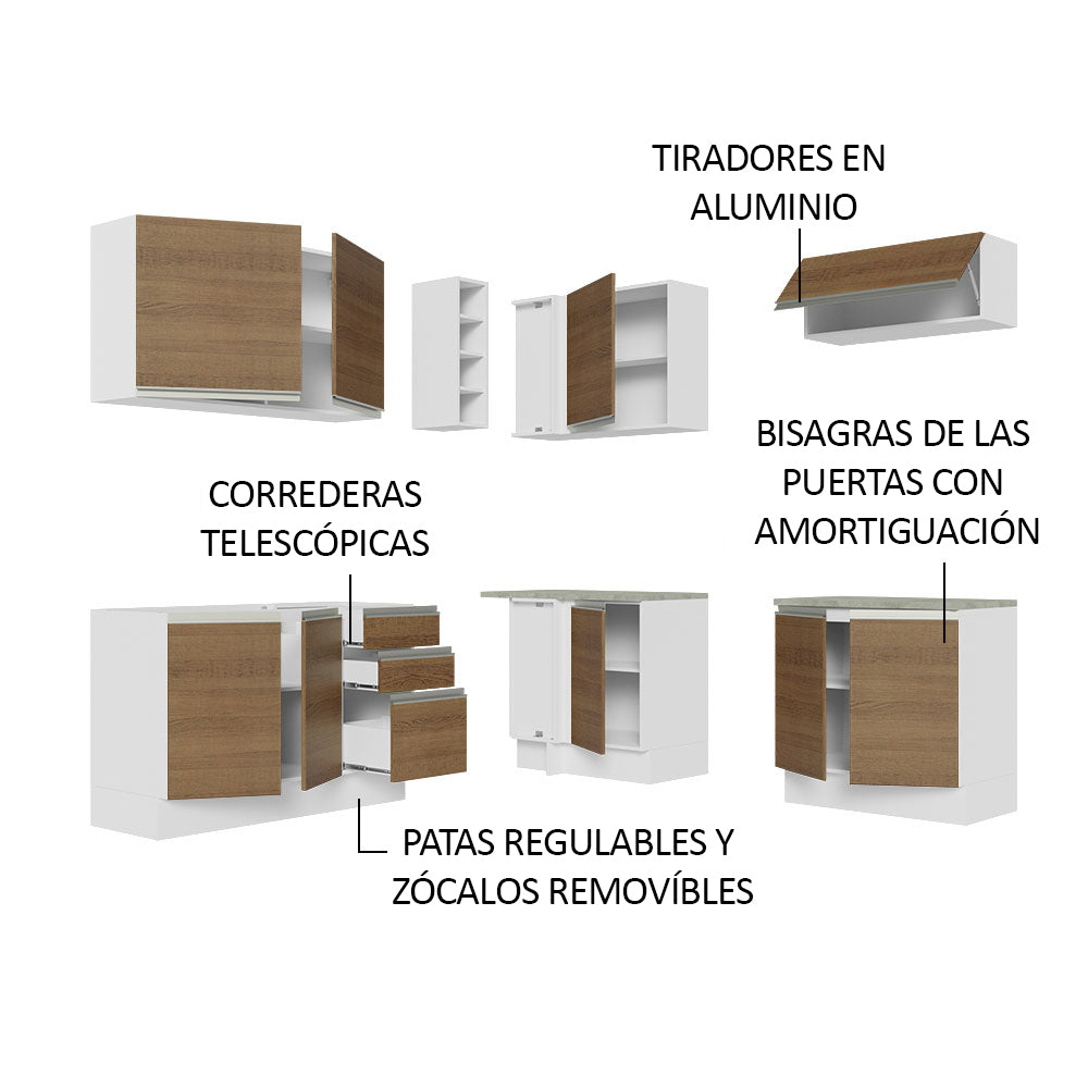 Cocina Integral de Esquina Glamy 3.50 m Blanco/Marrón 03