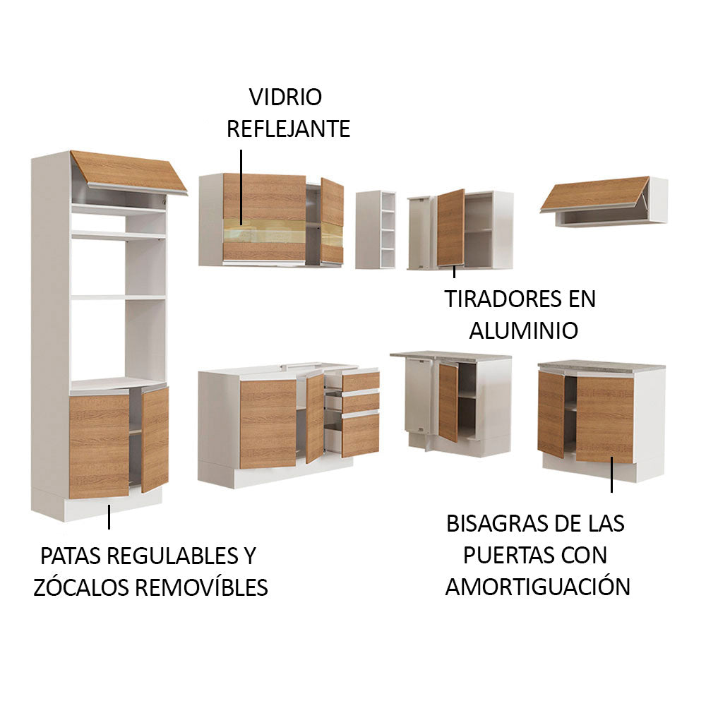 Cocina Integral de Esquina Glamy 4.20 m Blanco/Marrón 01