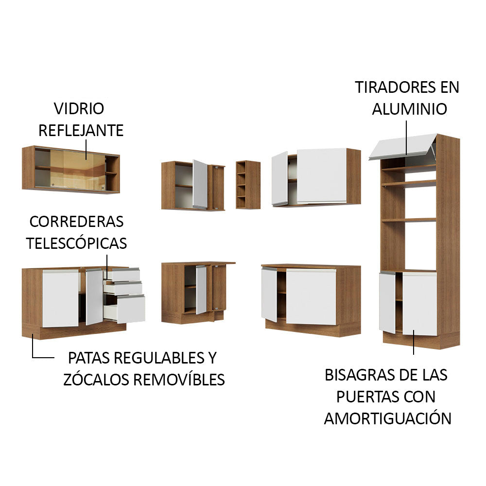Cocina Integral de Esquina Glamy 4.60 m Marrón/Blanco 01