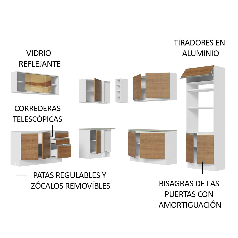 Cocina Integral de Esquina Glamy 4.60 m Blanco/Marrón 01