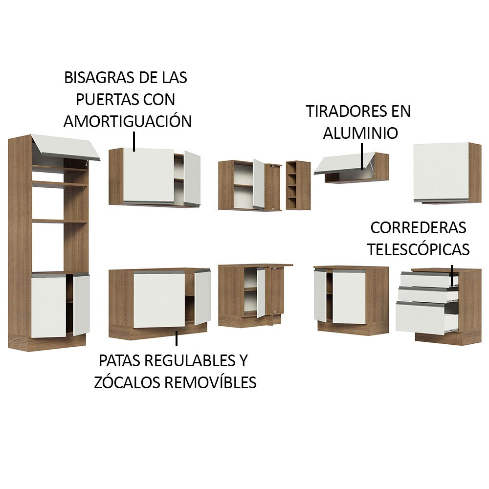 Cocina Integral de Esquina Glamy 4.80 m Marrón/Blanco 01