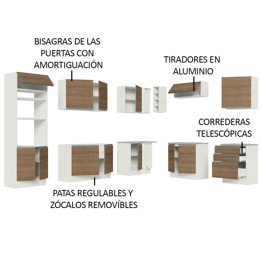 Cocina Integral de Esquina Glamy 4.80 m Blanco/Marrón 01