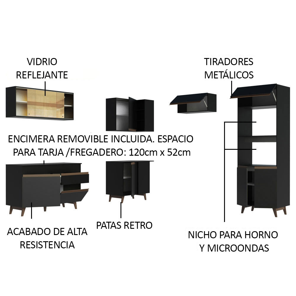 Cocina Integral de Esquina Reims 4.00 m con Encimera Negro 02