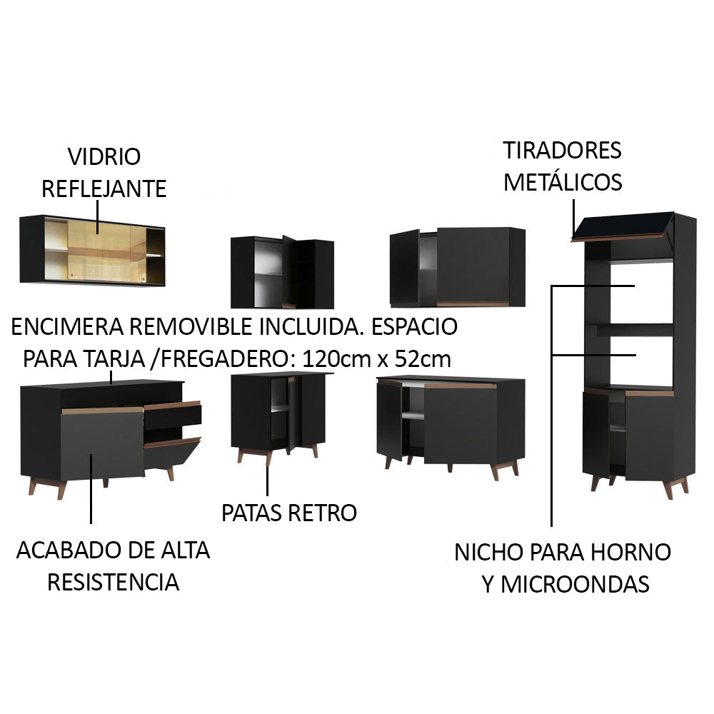 Cocina Integral de Esquina Reims 4.50 m con Encimera Negro 01