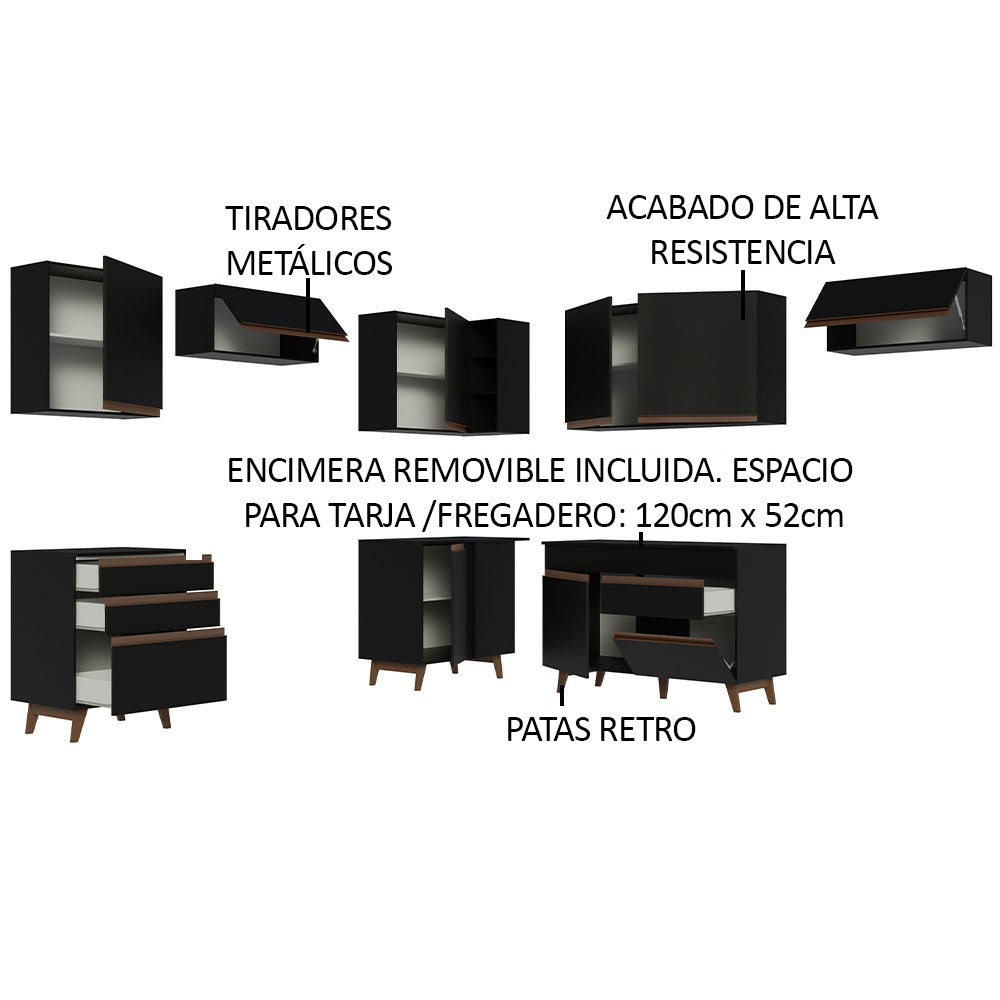 Cocina Integral de Esquina Reims 4.60 m con Encimera Negro 03