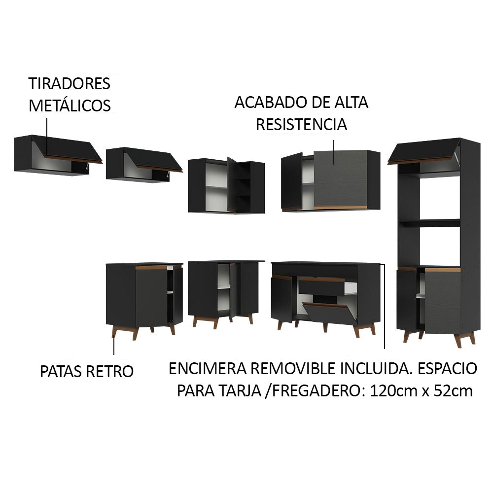 Cocina Integral de Esquina Reims 4.70 m con Encimera Negro 01