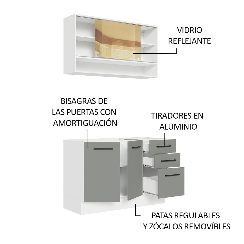 Cocina Integral Agata 1.20 Metros Blanco/Gris 02