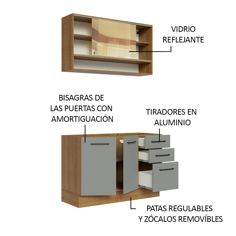 Cocina Integral Agata 1.20 Metros Marrón/Gris 02