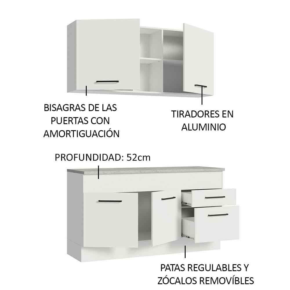 Cocina Integral Agata 1.50 m con Encimera Blanco 01