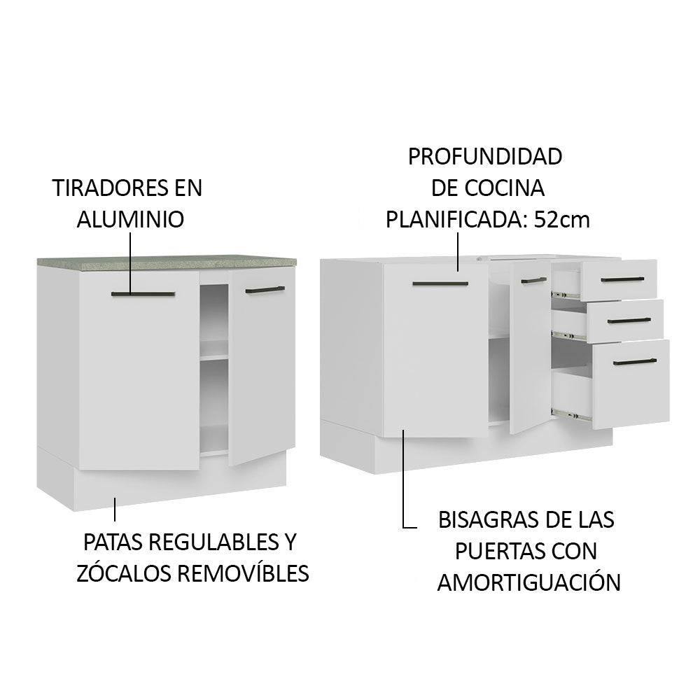 Kit 2 Muebles de Cocina Bajo Agata 2.00 Metros Blanco