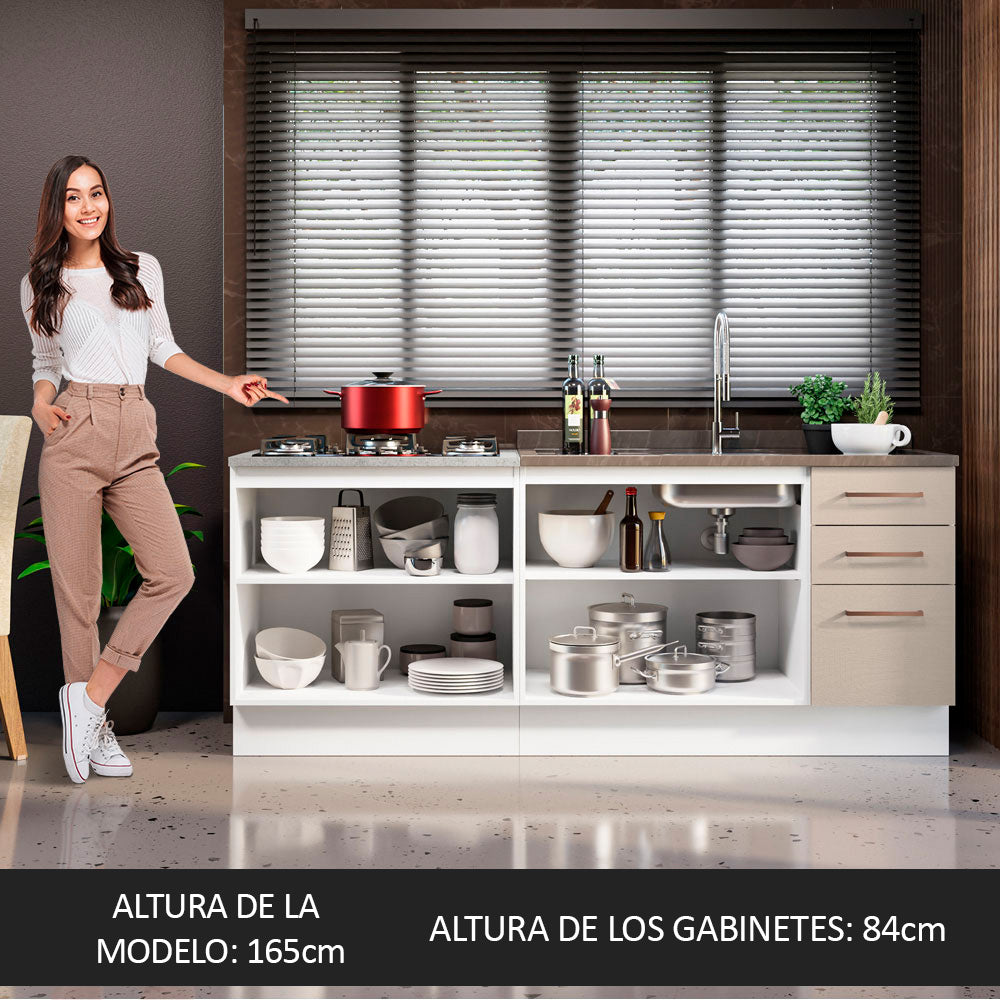 Kit 2 Muebles de Cocina Bajo Agata 2.00 Metros Blanco/Crema