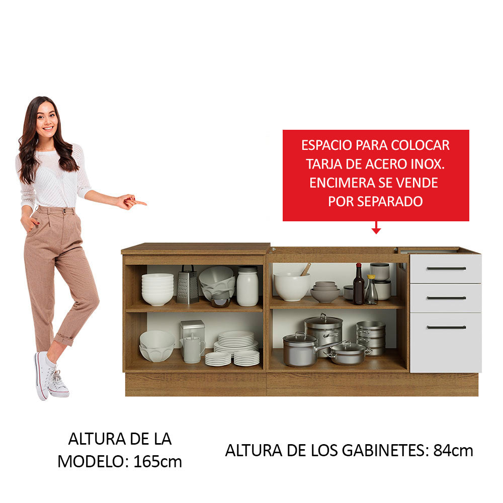 Kit 2 Muebles de Cocina Bajo Agata 2.00 Metros Marrón/Blanco