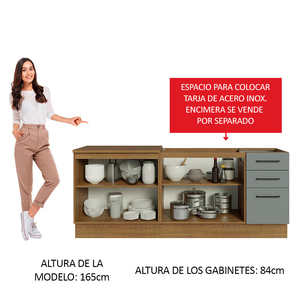 Kit 2 Muebles de Cocina Bajo Agata 2.00 Metros Marrón/Gris