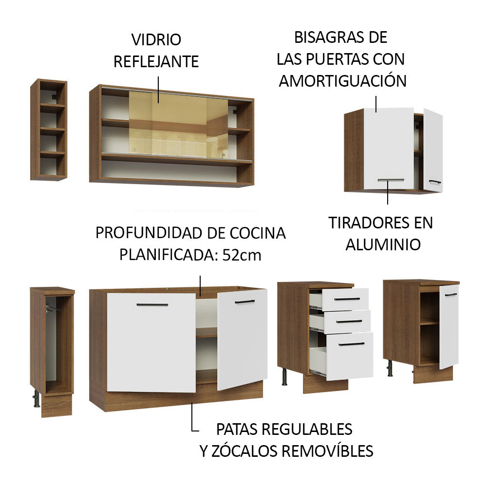 Cocina Integral Agata Thêmis 2.20 Metros Marrón/Blanco