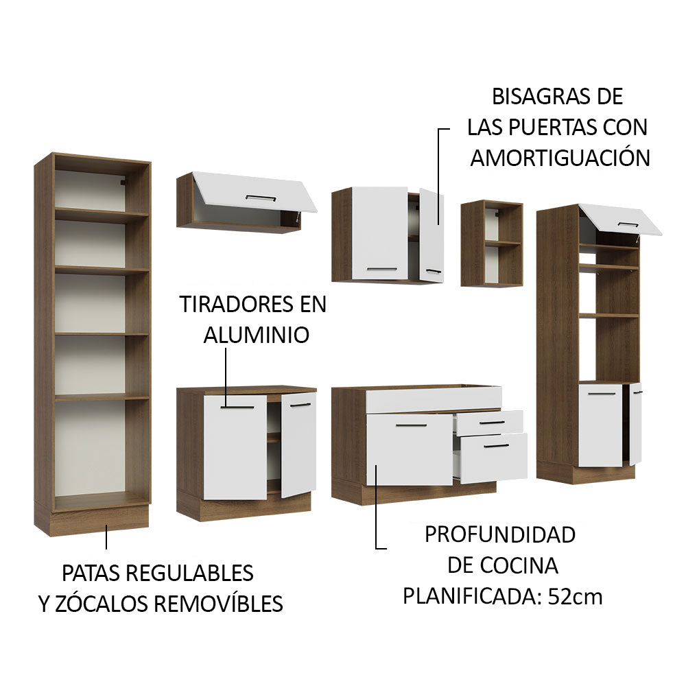Cocina Integral Agata 3.30 Metros Marrón/Blanco 02