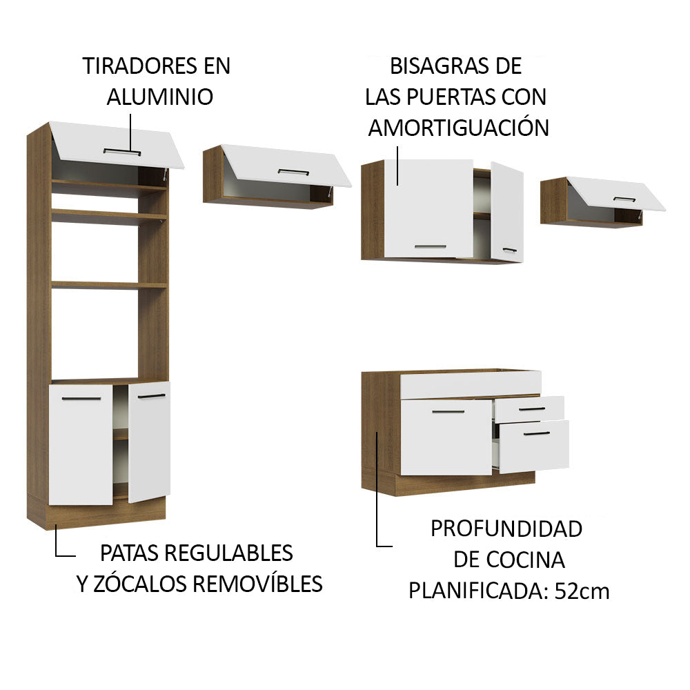 Cocina Integral Agata 3.50 Metros Marrón/Blanco 01