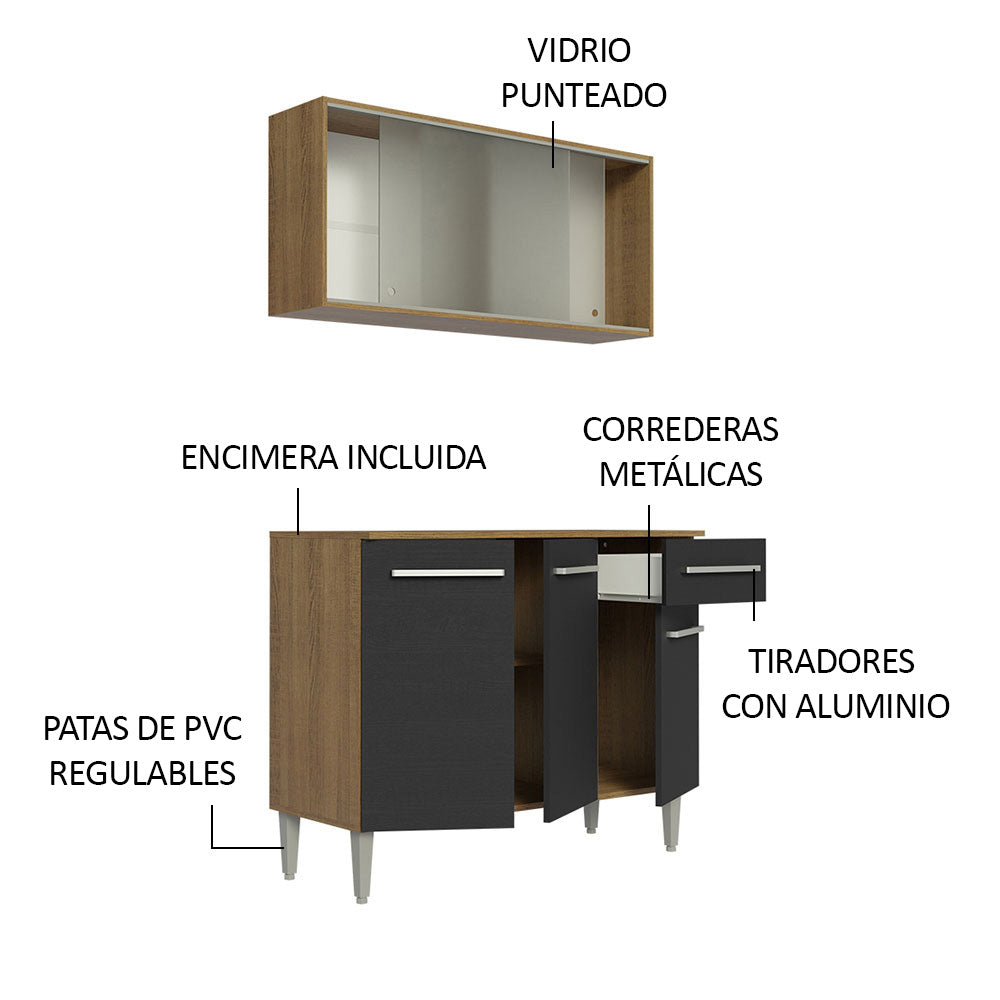 Cocina Integral Compacta Emilly 105 cm Marrón/Negro Madesa