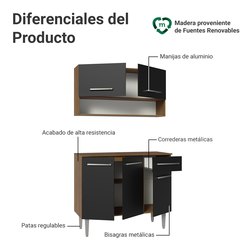 Cocina Integral Compacta Emilly 1.05 m Marrón/Negro 03