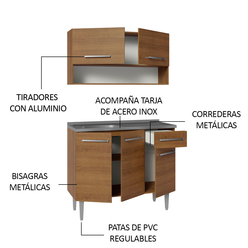 Cocina Integral Compacta Emilly 1.05 m con Mesón de Acero Marrón 04