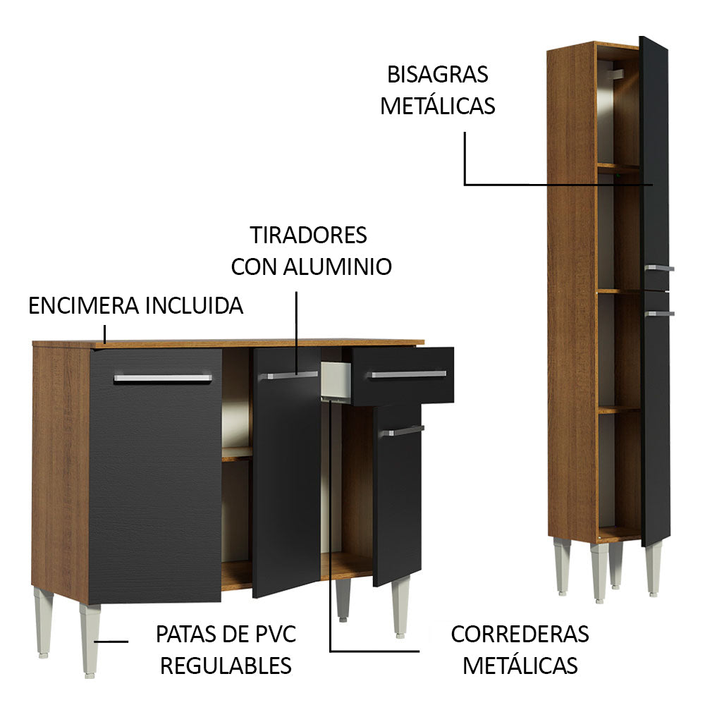 Cocina Integral Emilly Silver 1.40 Metros Marrón/Negro 01
