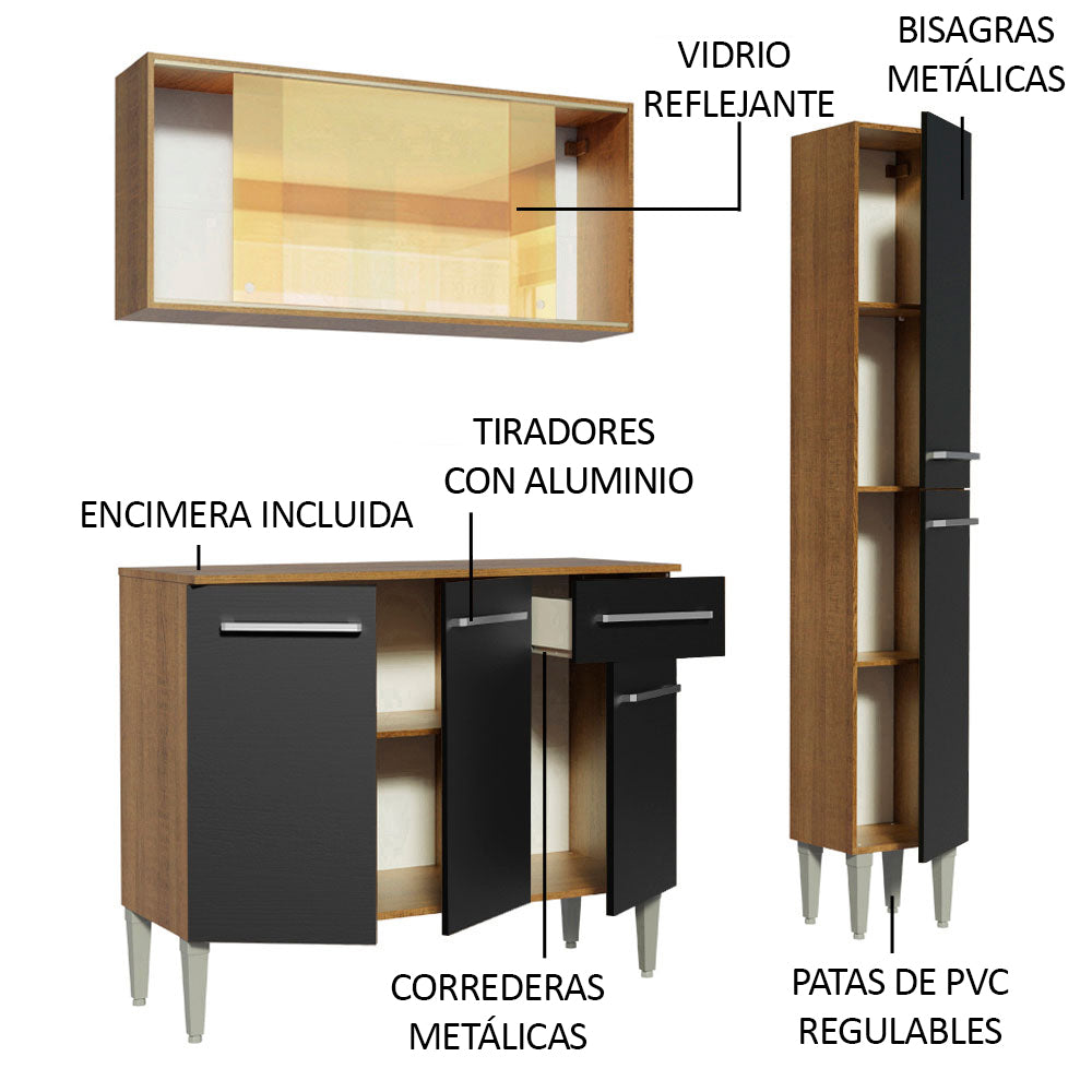 Cocina Integral Emilly Gold 1.40 Metros Marrón/Negro 03