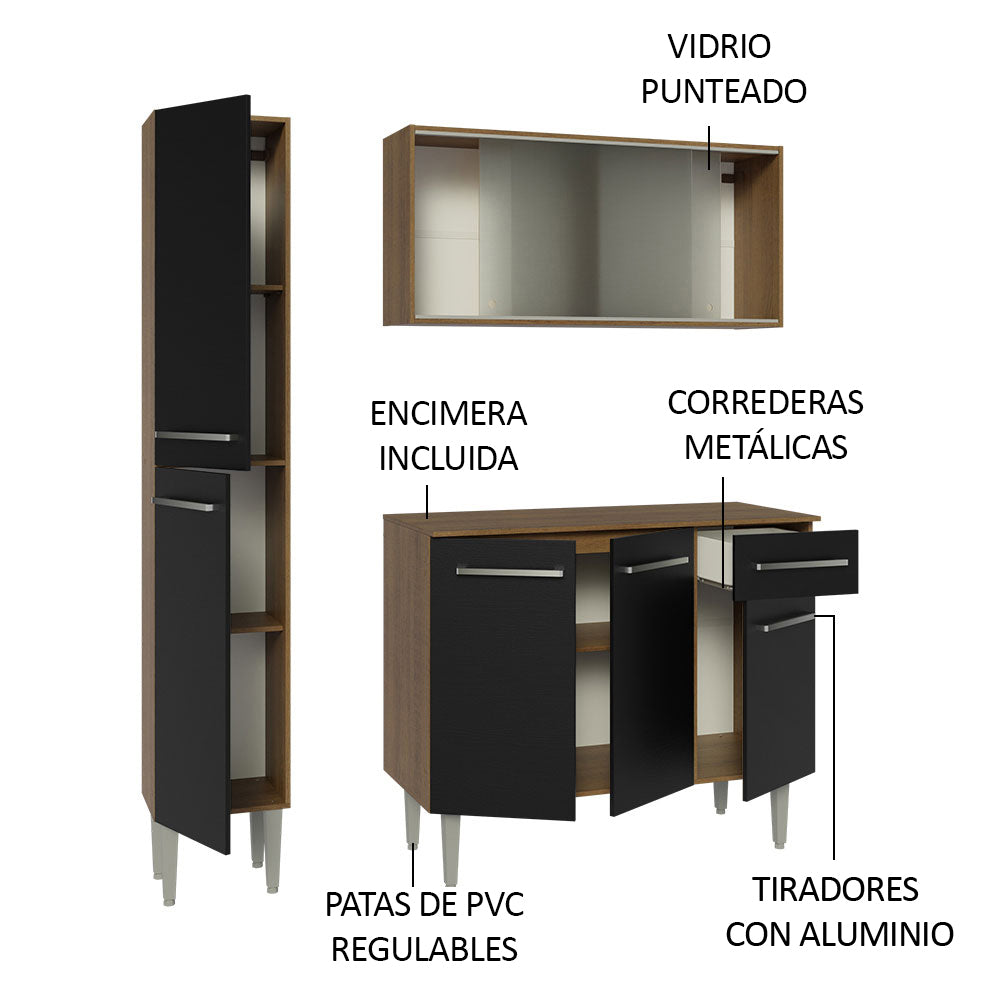 Cocina Integral Emilly 137 cm 05 Marrón/Negro Madesa