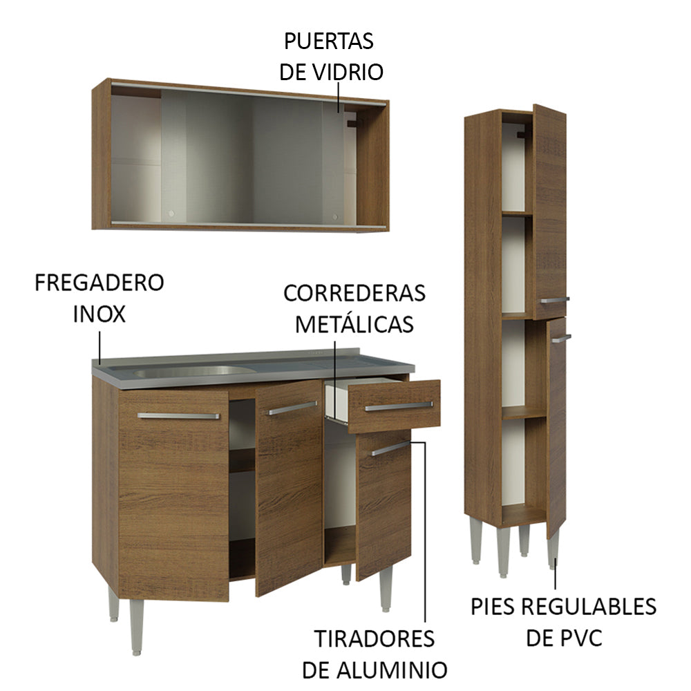 Cocina Integral Emilly 1.40 m con Mesón de Acero Marrón 07