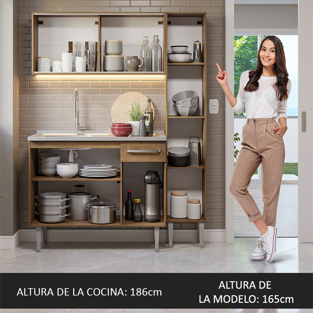 Cocina Integral Emilly 1.40 m con Mesón de Acero Marrón 08