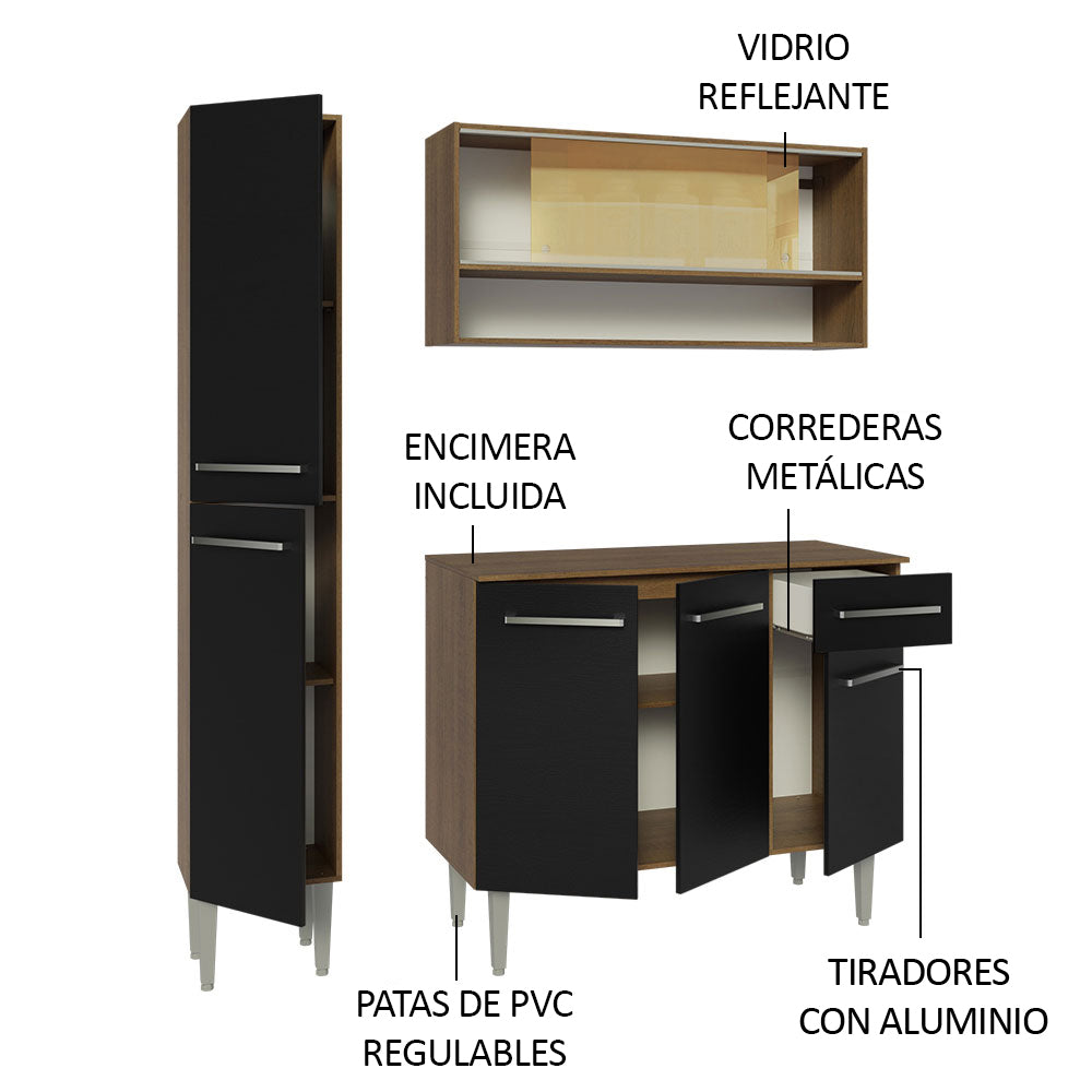 Cocina Integral Emilly 137 cm 09 Marrón/Negro Madesa