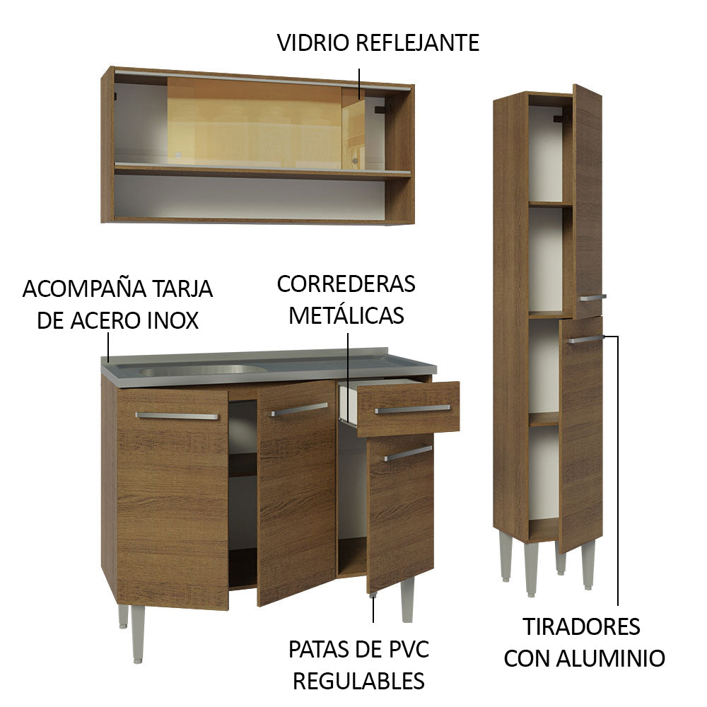 Cocina Integral Emilly 1.40 m con Mesón de Acero Marrón 10