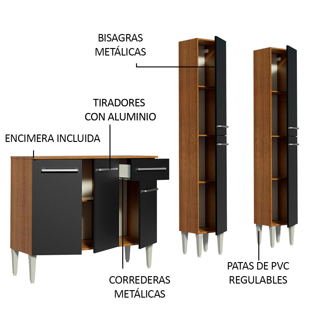 Cocina Integral Emilly 169 cm Front 02 Marrón/Negro Madesa