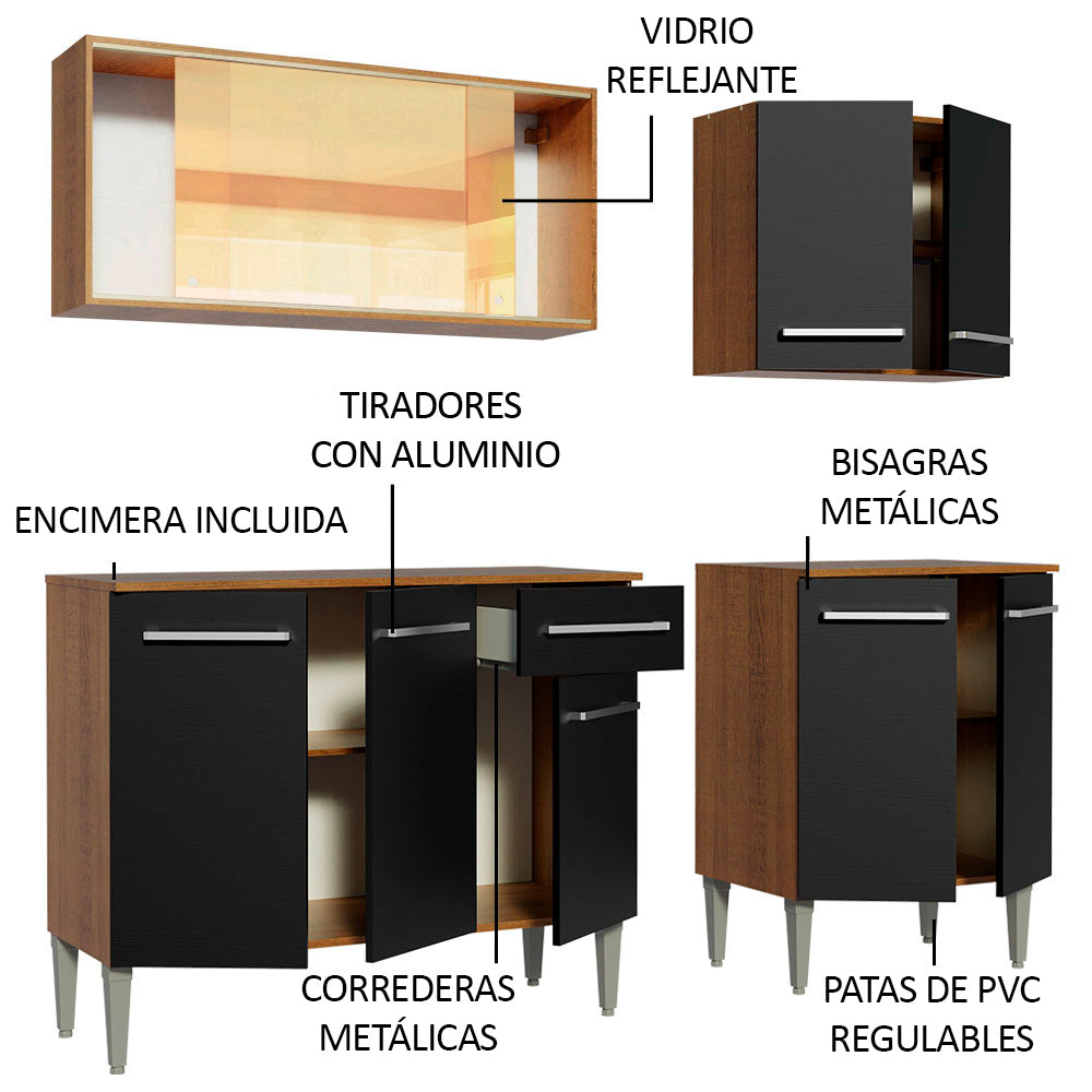 Cocina Integral Emilly Drive 1.70 Metros Marrón/Negro 04