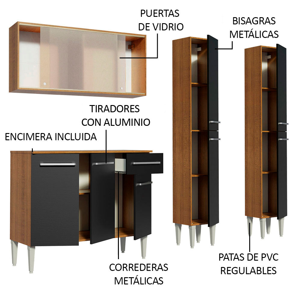 Cocina Integral Emilly 169 cm Fly 05 Marrón/Negro Madesa