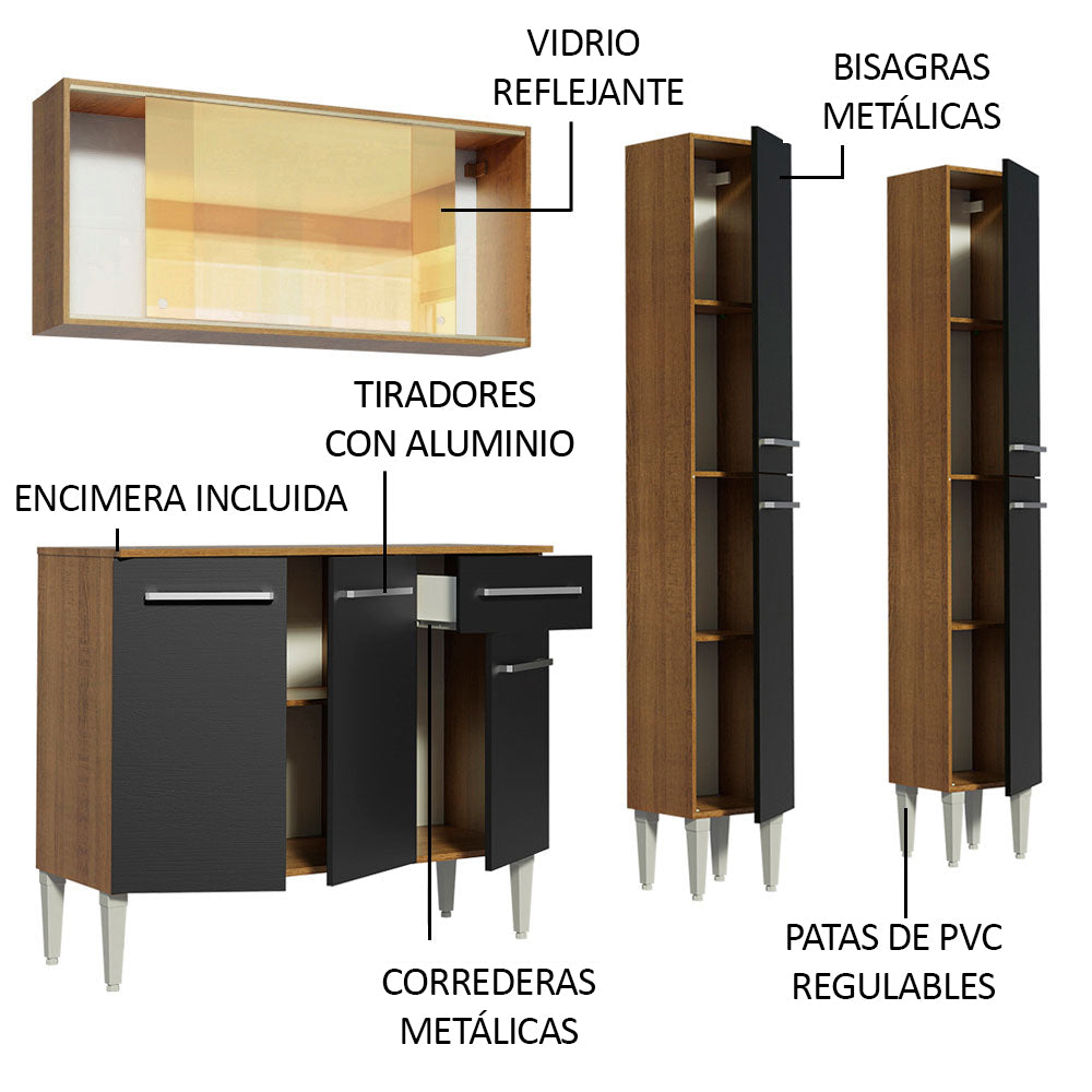 Cocina Integral Emilly 169 cm Voice 06 Marrón/Negro Madesa