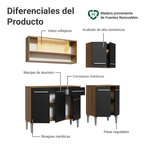 Cocina Integral Emilly Dance 1.70 Metros Marrón/Negro 07