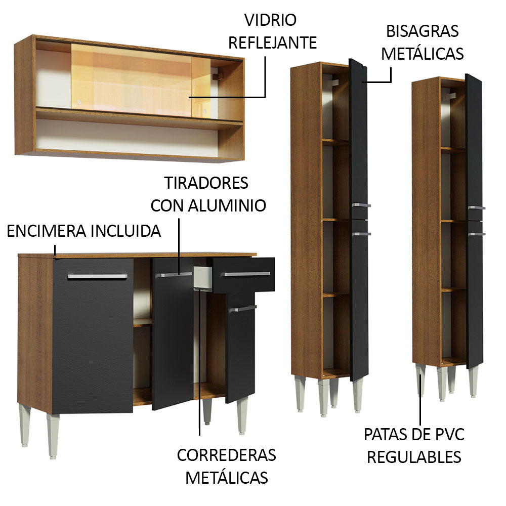 Cocina Integral Emilly Winter 1.70 Metros Marrón/Negro 08
