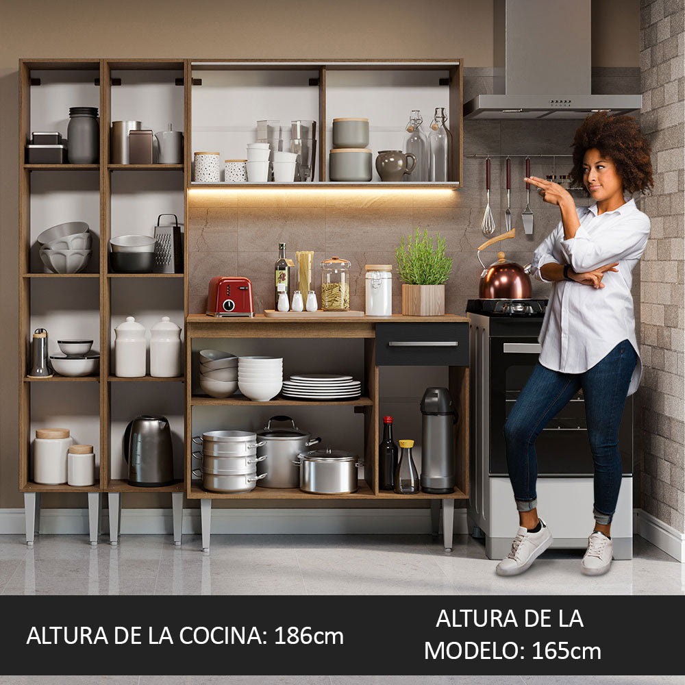 Cocina Integral Emilly 169 cm 09 Marrón/Negro Madesa