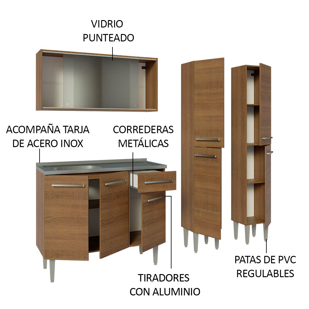 Cocina Integral Emilly 1.70 m con Mesón de Acero Marrón 11