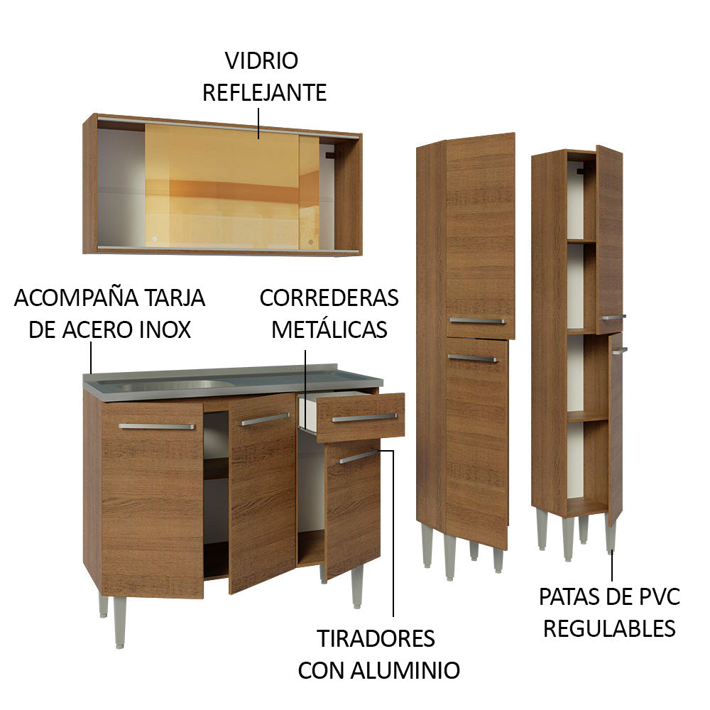 Cocina Integral Emilly 1.70 m con Mesón de Acero Marrón 12