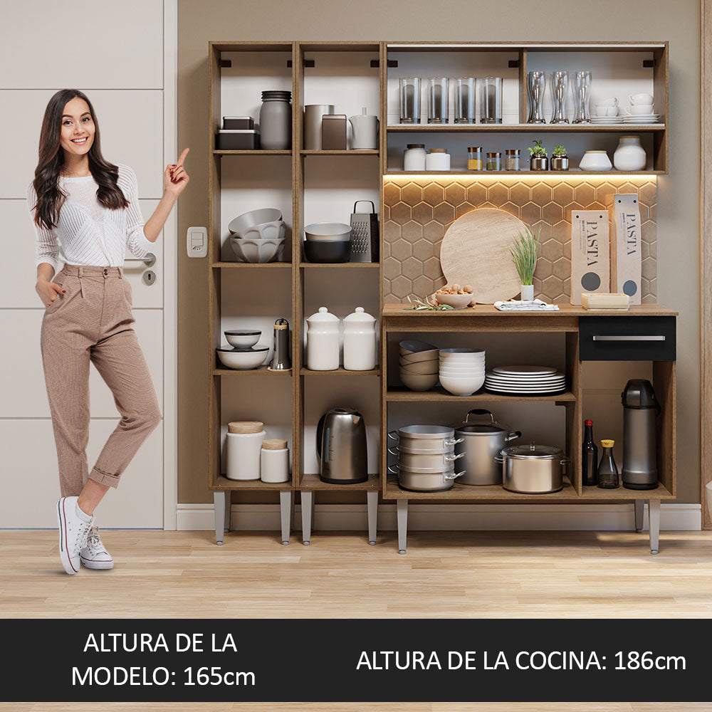 Cocina Integral Emilly 169 cm 13 Marrón/Negro Madesa