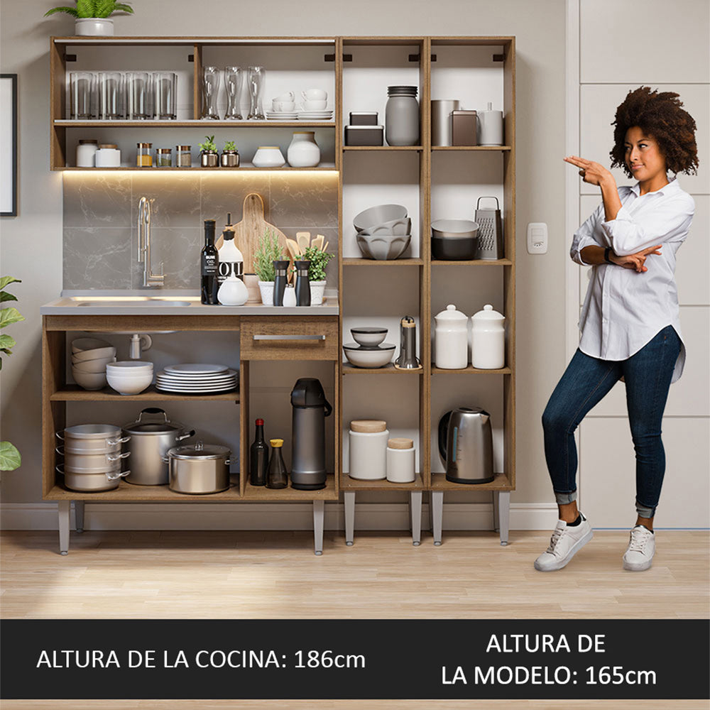 Cocina Integral Emilly 1.70 m con Mesón de Acero Marrón 14