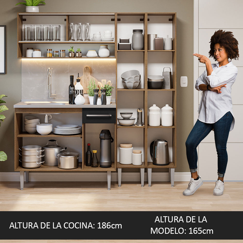 Cocina Integral Emilly 169 cm con Mesón de Acero 14 Marrón/Negro Madesa