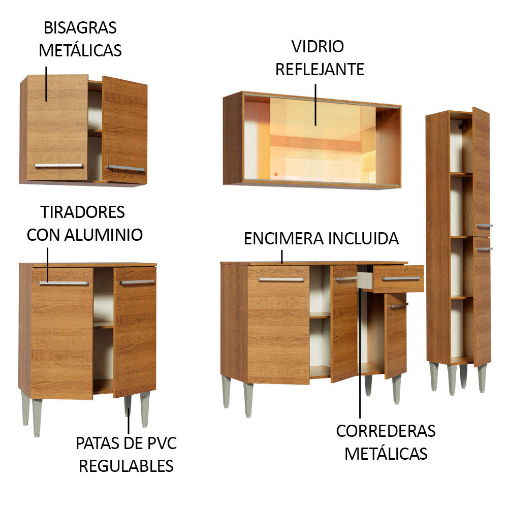 Cocina Integral Emilly West 2.00 Metros Marrón