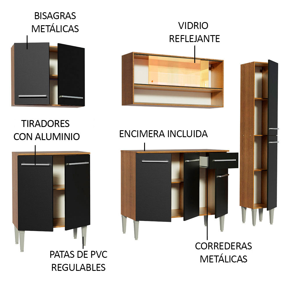 Cocina Integral Emilly Sky 2.00 Metros Marrón/Negro