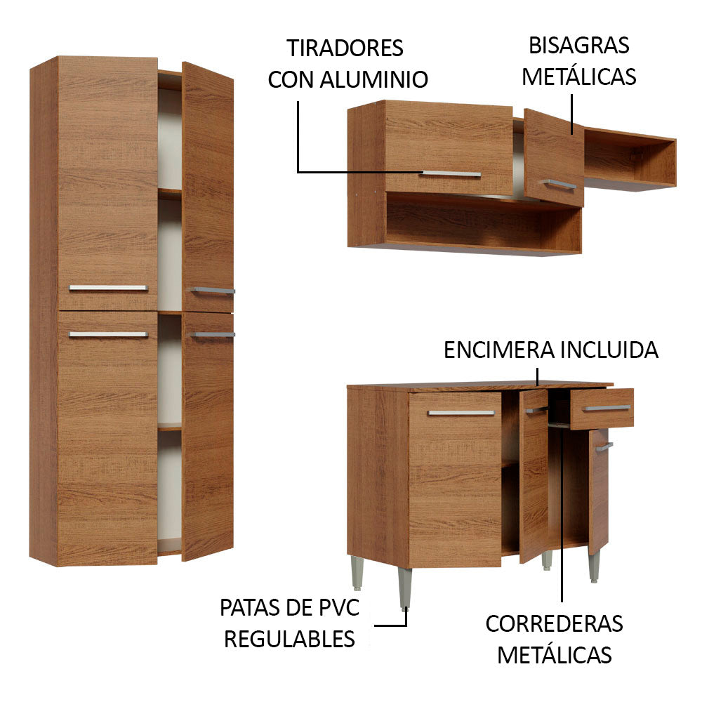 Cocina Integral Emilly Fit 2.30 Metros Marrón